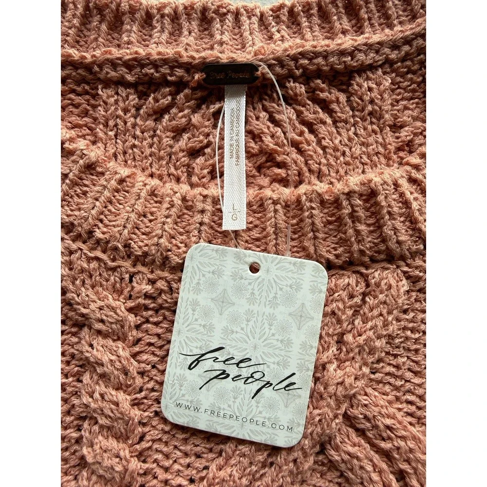 Free People Orla Cable Knit Mini Sweater Dress Pink Size L Large NWT $148